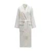 Km Home Collection White Turquoise Coral Embroidery  Aegean Cotton Bathrobe In White