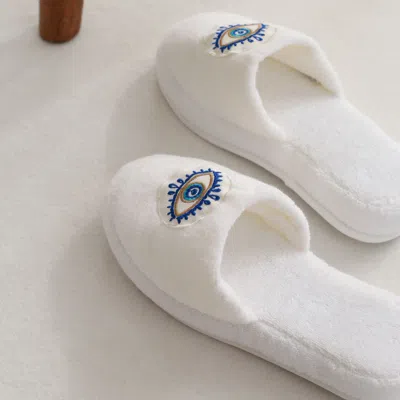 Km Home Collection Women's Eye Embroidery Cotton Bath Slippers In Blue