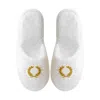 Km Home Collection Women's Gold / Neutrals Golden Petals Embroidery Cotton Bath Slipper In Gold