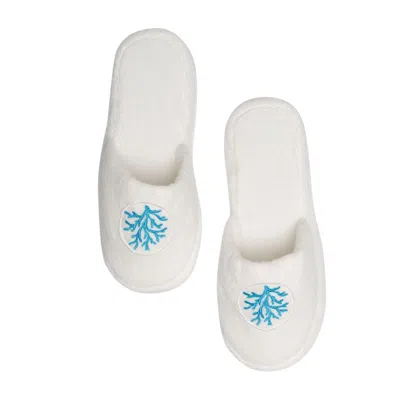 Km Home Collection Women's Turqoise Coral Embroidery Cotton Bath Slippers In White