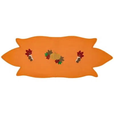 Km Home Collection Yellow / Orange Pumpkin Embroidery Cotton Runner