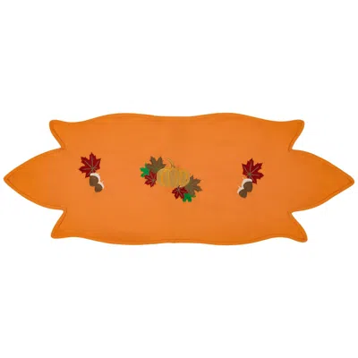 Km Home Collection Yellow / Orange Pumpkin Embroidery Cotton Runner In Yellow/orange