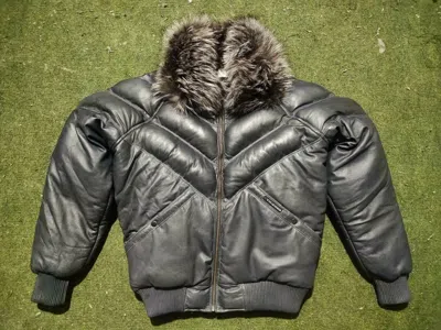 Pre-owned Km Men Bubble V Bomber Sheepskin Leather Jacket Detachable Original Fox Fur Collar In Gray