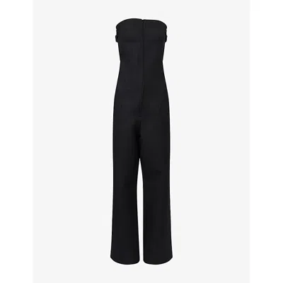 Kml Womens Black Detachable-panel Corset Wool Jumpsuit