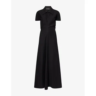 Kml Womens Black Outline Flared Linen-blend Maxi Dress