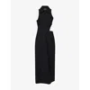 Kml Womens Black Silhouette Ii Ruffle Sleeveless Linen-blend Gown