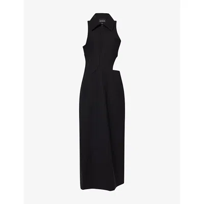 Kml Womens Black Silhouette Ii Ruffle Sleeveless Linen-blend Gown