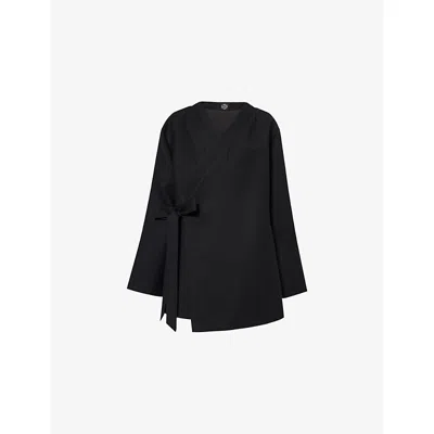 Kml Womens Black V-neck Relaxed-fit Wool Cardigan