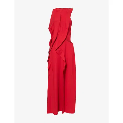 Kml Womens Red Silhouette I Ruffle Sleeveless Woven Gown