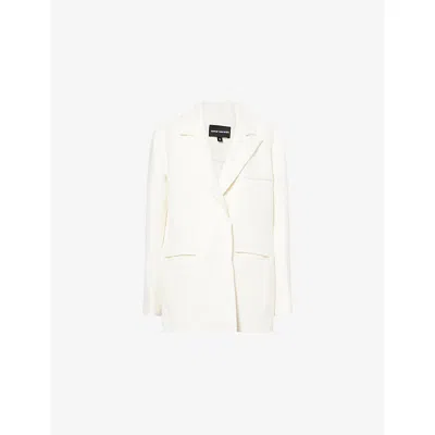 Kml Womens White Clone Single-breasted Linen-blend Blazer