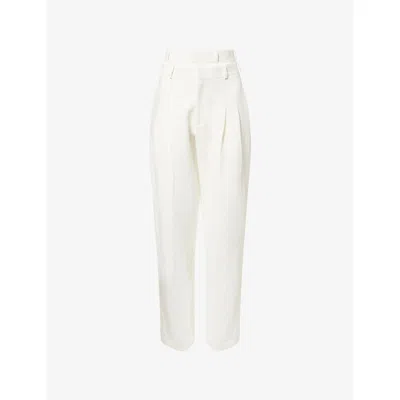 Kml Womens White Clone Straight-leg Linen-blend Trousers