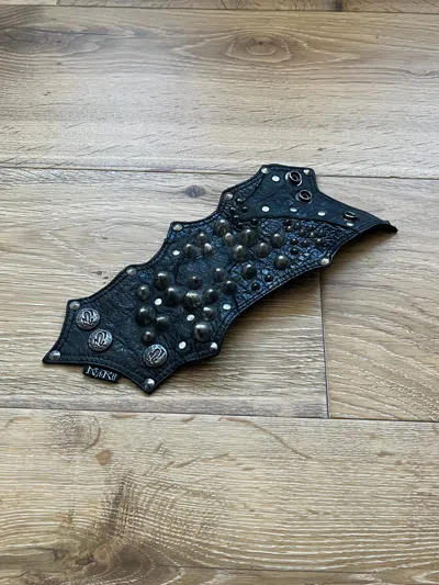 Pre-owned Kmrii Killer Spike Bangle Leather Bracelet In Black