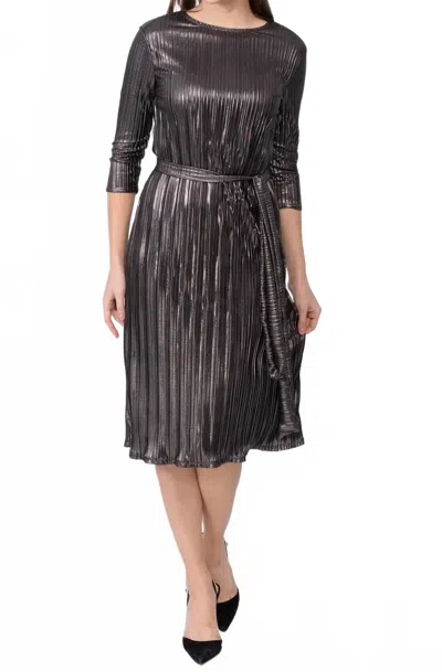 Kmw Metallic Pleated A- Line Dress In Black
