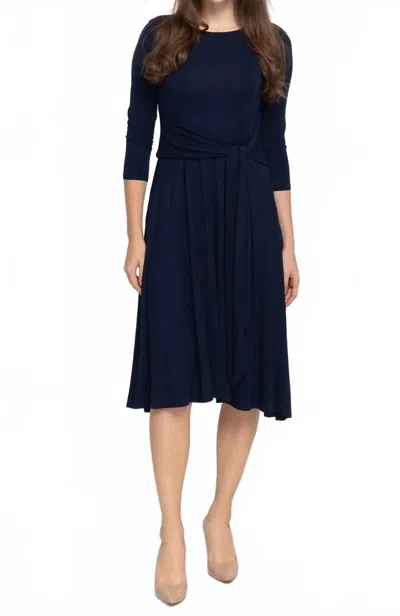 Kmw Side Tie Midi Dress In Navy In Blue