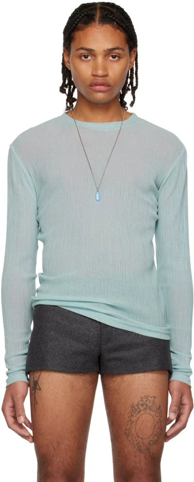 K.ngsley Blue Uncut Crinkle T-shirt In Light Blue