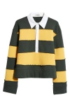 K.ngsley Gender Inclusive Riis Deco Long Sleeve Rugby Shirt In Dark Olive/ocre