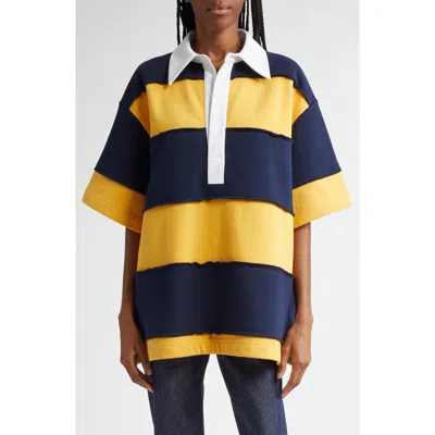 K.ngsley Gender Inclusive Riis Deco Maxi Short Sleeve Rugby Shirt In Navy/ocre