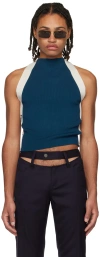 K.ngsley Ssense Exclusive Navy Banded Tank Top In White/dk Blue 01db
