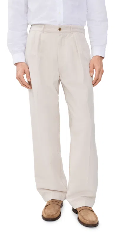 Knickerbocker Canal Pleated Twill Cotton And Linen Pants Birch In Neutral