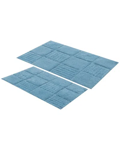 Knightsbridge 2pc Chakkaboard Cotton Bath Rug Set In Blue