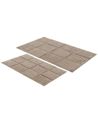 Knightsbridge 2pc Chakkaboard Cotton Bath Rug Set In Brown