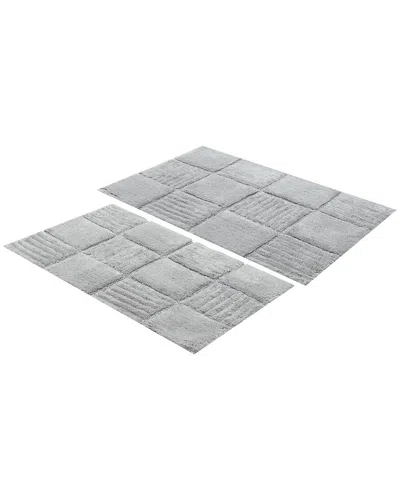 Knightsbridge 2pc Chakkaboard Cotton Bath Rug Set In Gray