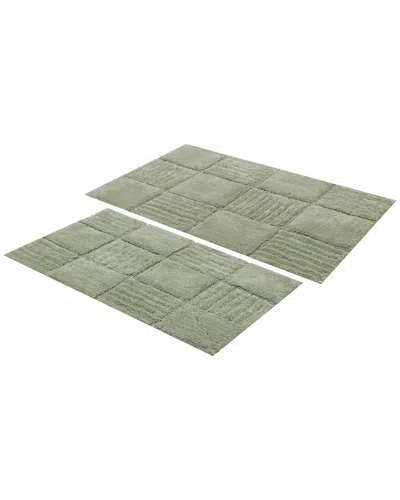 Knightsbridge 2pc Chakkaboard Cotton Bath Rug Set In Green