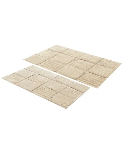 Knightsbridge 2pc Chakkaboard Cotton Bath Rug Set In Neutral