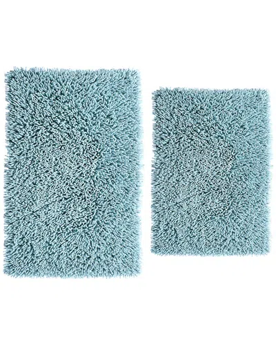 Knightsbridge 2pc Chenille Shaggy Cotton Bath Rug Set In Blue
