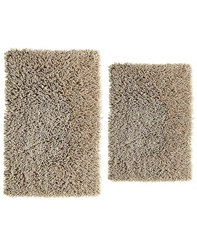 Knightsbridge 2pc Chenille Shaggy Cotton Bath Rug Set In Brown