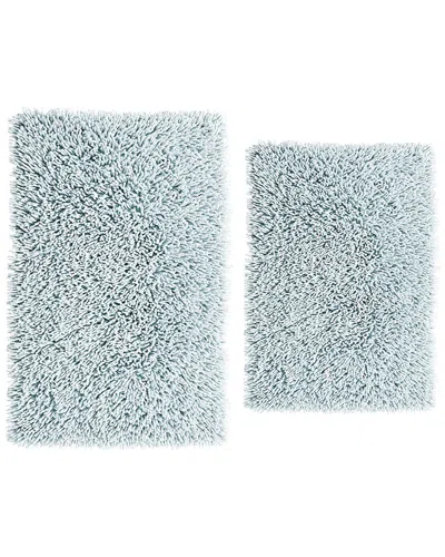 Knightsbridge 2pc Chenille Shaggy Cotton Bath Rug Set In Blue