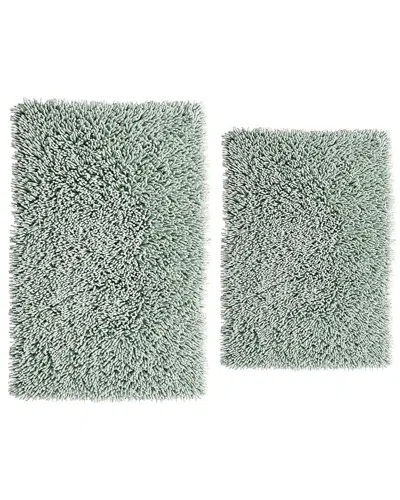 Knightsbridge 2pc Chenille Shaggy Cotton Bath Rug Set In Green