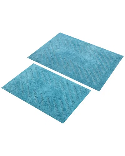 Knightsbridge 2pc Diagonal Racetrack Cotton Bath Rug Set In Blue
