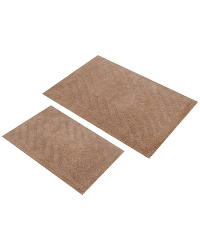 Knightsbridge 2pc Diagonal Racetrack Cotton Bath Rug Set In Neutral