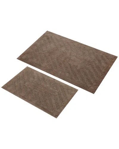 Knightsbridge 2pc Diagonal Racetrack Cotton Bath Rug Set In Brown