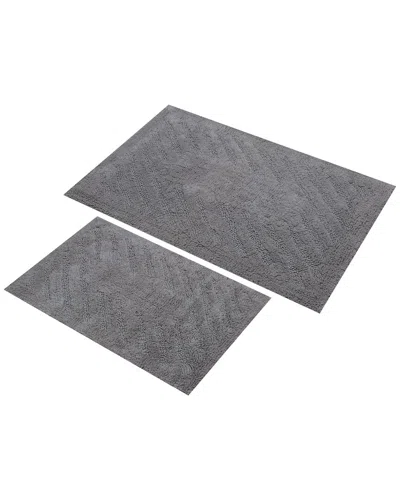 Knightsbridge 2pc Diagonal Racetrack Cotton Bath Rug Set In Gray