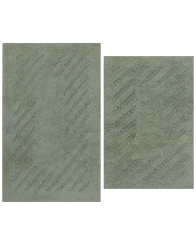 Knightsbridge Set Of 2 Diagonal Racetrack Cotton Bath Rugs In Green