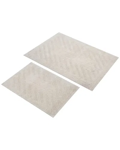 Knightsbridge 2pc Diagonal Racetrack Cotton Bath Rug Set In Neutral