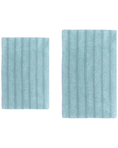 Knightsbridge 2pc Linear Cotton Bath Rug Set In Blue