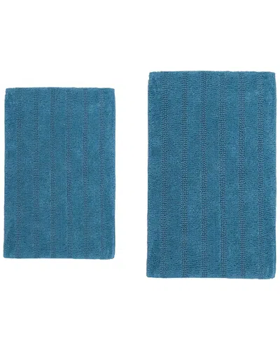 Knightsbridge 2pc Linear Cotton Bath Rug Set In Blue