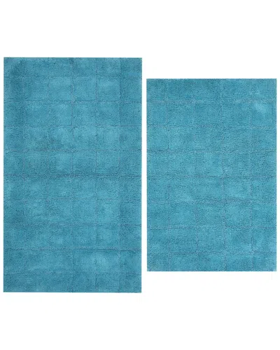 Knightsbridge 2pc Summer Tile Cotton Bath Rug Set In Blue