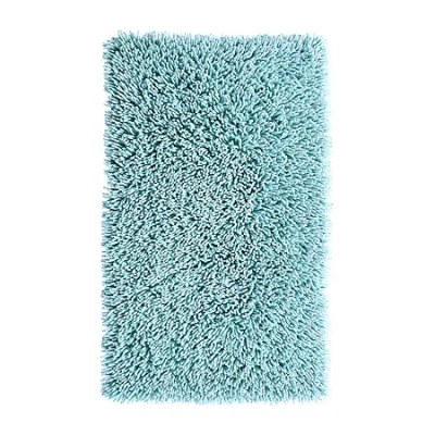 Knightsbridge Chenille Shaggy Bath Rug In Blue