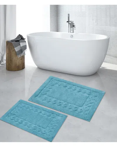 Knightsbridge Set Of 2 Chain Cotton Bath Rugs In Blue
