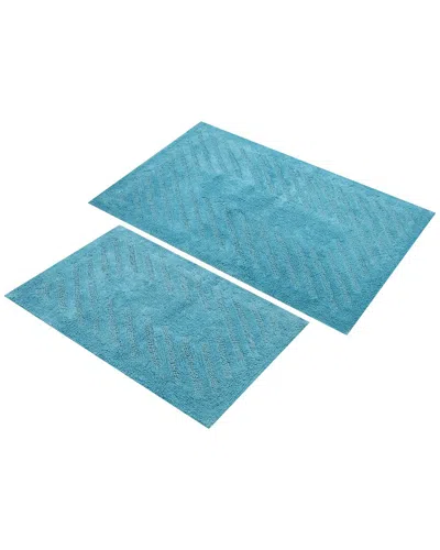 Knightsbridge Set Of 2 Diagonal Racetrack Cotton Bath Rugs In Blue