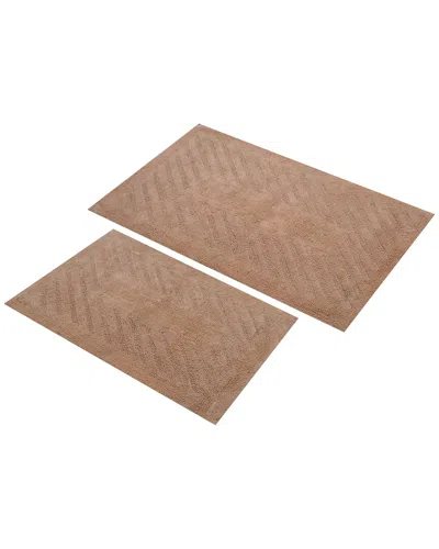 Knightsbridge Set Of 2 Diagonal Racetrack Cotton Bath Rugs In Brown
