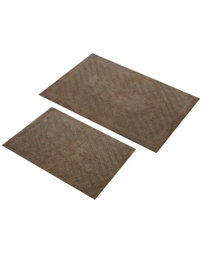 Knightsbridge Set Of 2 Diagonal Racetrack Cotton Bath Rugs In Brown