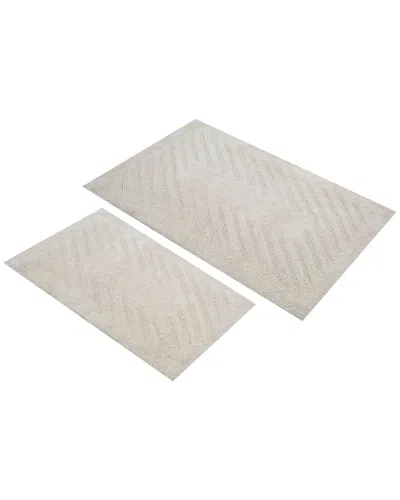Knightsbridge Set Of 2 Diagonal Racetrack Cotton Bath Rugs In Neutral
