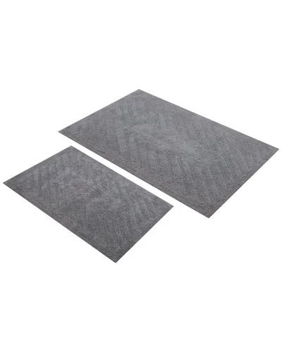 Knightsbridge Set Of 2 Diagonal Racetrack Cotton Bath Rugs In Gray