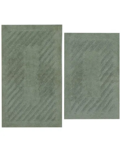 Knightsbridge Set Of 2 Diagonal Racetrack Cotton Bath Rugs In Green