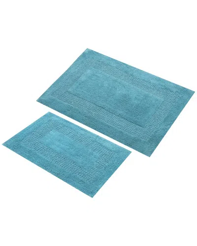 Knightsbridge Set Of 2 Honeycomb Cotton Bath Rugs In Blue